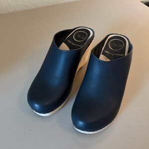 No. 6 Black Leather New School Wedge Clogs  Size 37